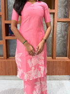Mugil Premium Linen Slurb Co ord Set pink | D - 004