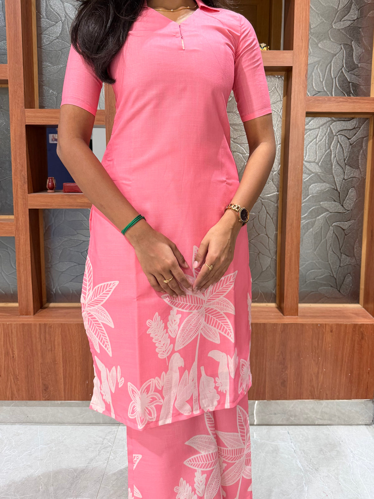 Mugil Premium Linen Slurb Co ord Set pink | D - 004