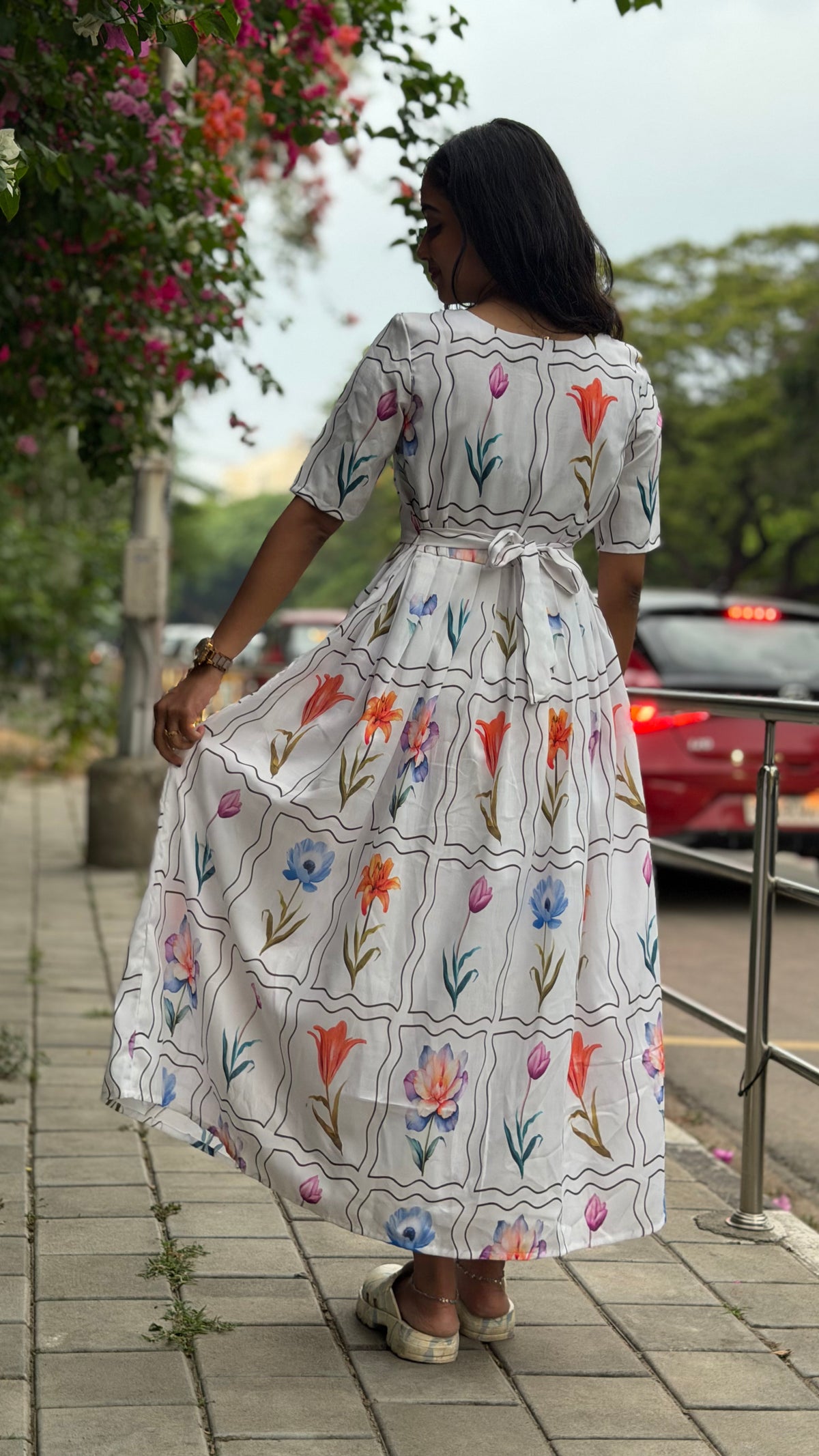 Sweetheart Floral Tile Maxi dress for women | Soft Cotton Printed Maxi Dress | B - 005