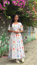 Sweetheart Floral Tile Maxi dress for women | Soft Cotton Printed Maxi Dress | B - 005