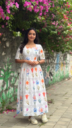 Sweetheart Floral Tile Maxi dress for women | Soft Cotton Printed Maxi Dress | B - 005