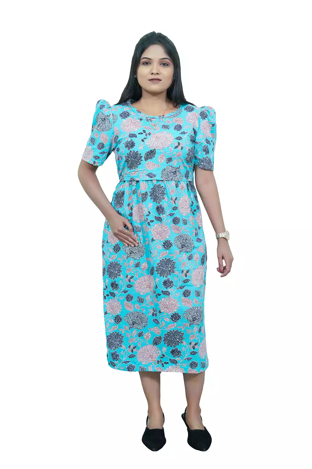 Capri Feeding Wear with Puff Sleeve Sea Blue