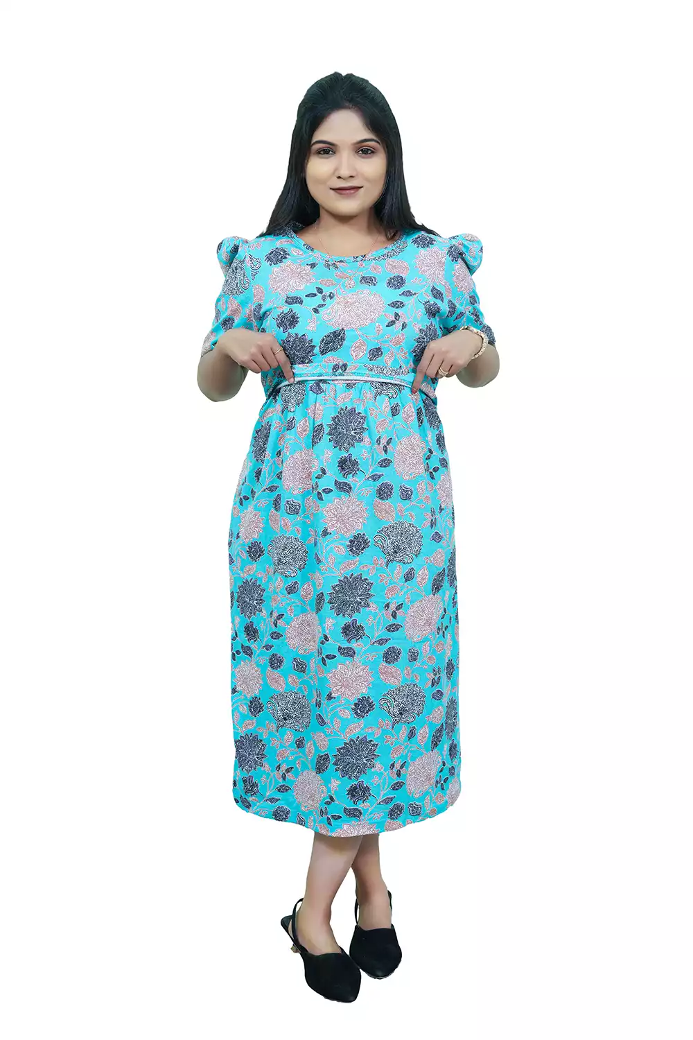 Capri Feeding Wear with Puff Sleeve Sea Blue