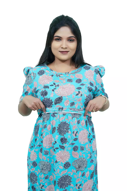 Capri Feeding Wear with Puff Sleeve Sea Blue