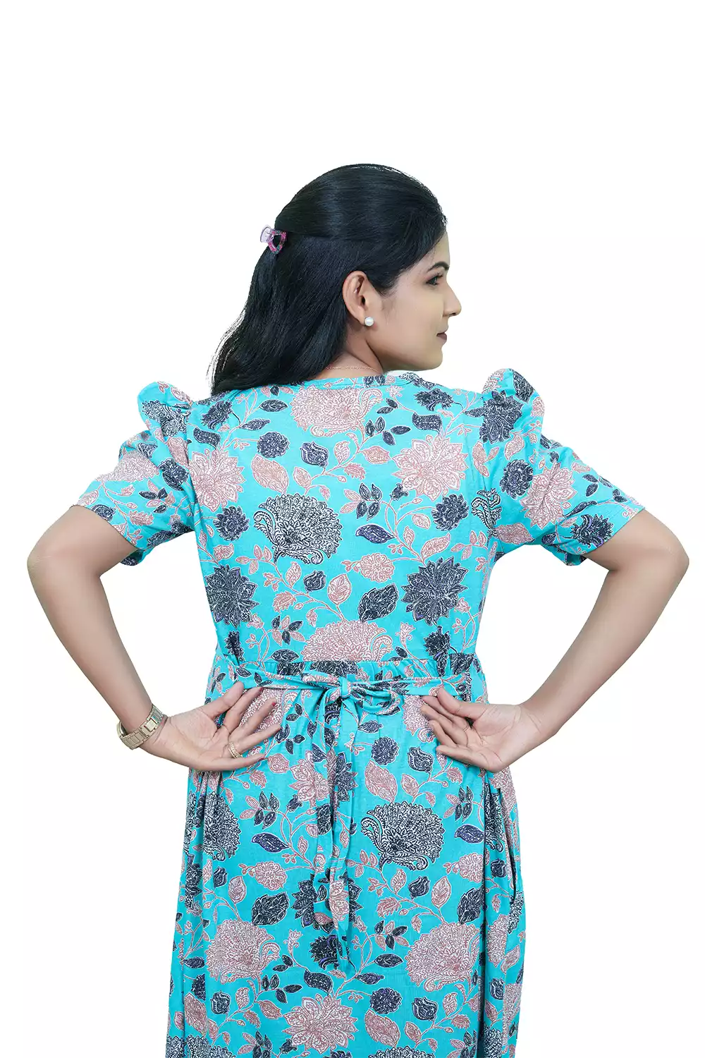 Capri Feeding Wear with Puff Sleeve Sea Blue