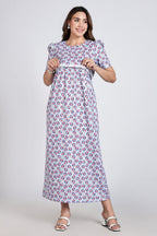 Zipless Feeding Maternity Gown Silver water drop - Puff sleeve 52 inches