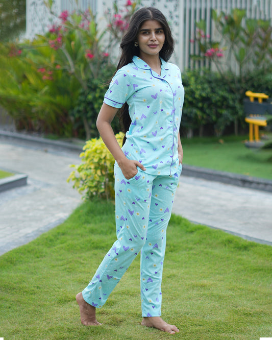 Trendy Heart Print Co-Ord Night Suit