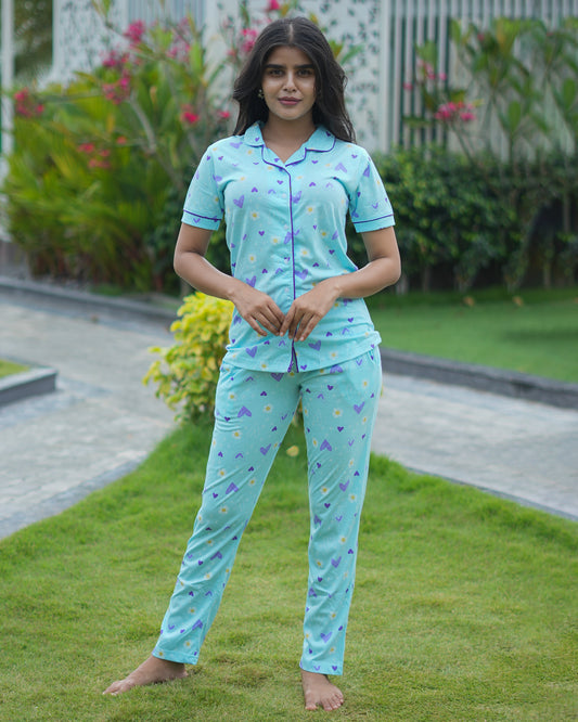 Trendy Heart Print Co-Ord Night Suit