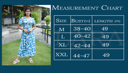 Zipless Feeding Maternity Wear without Puff Sleeve Sea Blue Floral