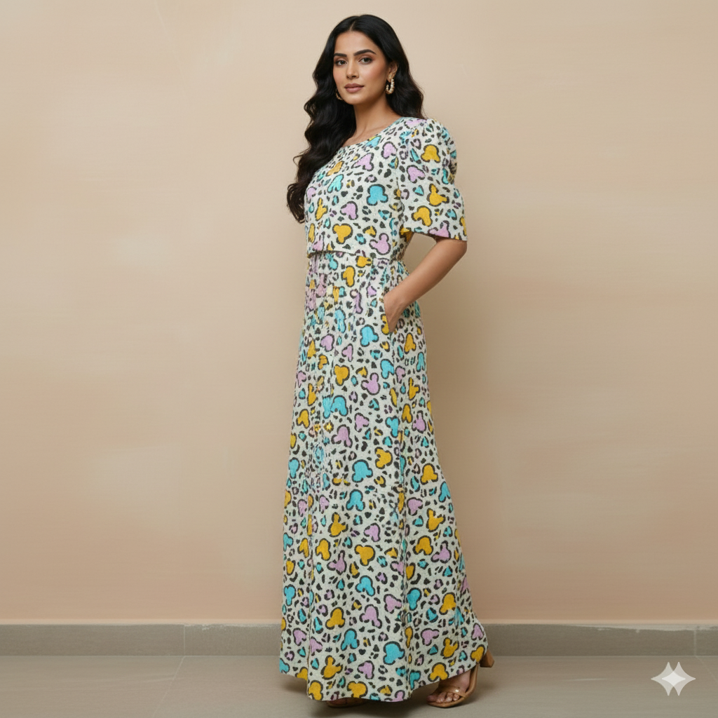 Zipless Feeding Maternity Gown T Sandal - Puff sleeve 52 inches