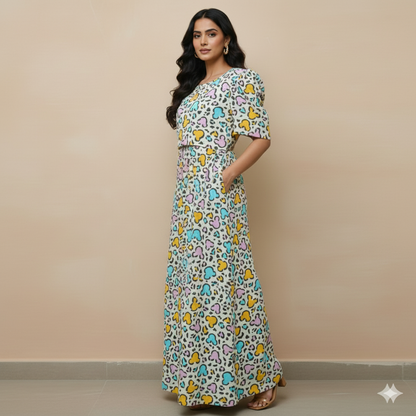 Zipless Feeding Maternity Gown T Sandal - Puff sleeve 52 inches