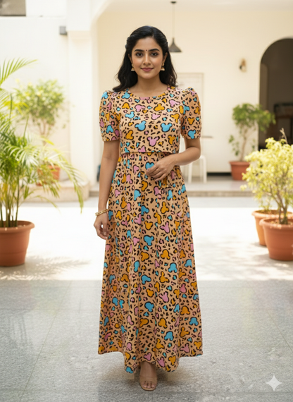Zipless Feeding Maternity Gown T Sandal - Puff sleeve 52 inches