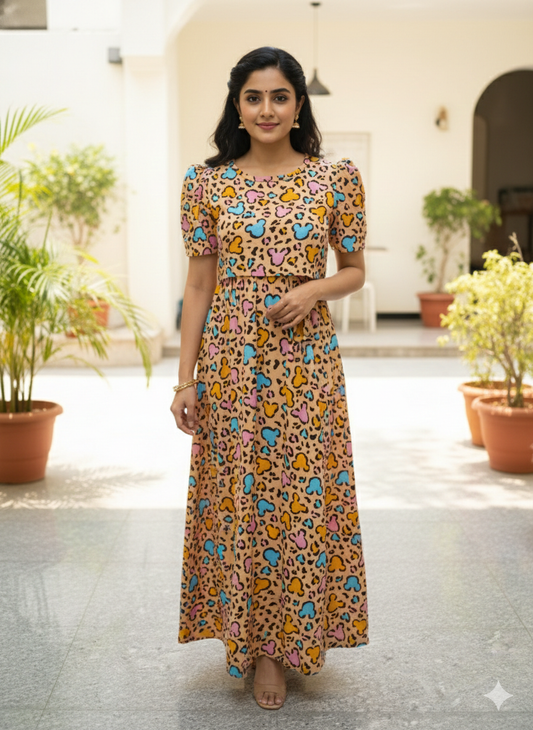 Zipless Feeding Maternity Gown T Sandal - Puff sleeve 52 inches