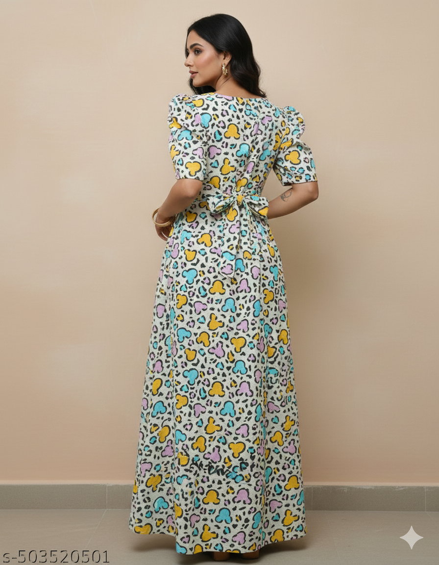 Zipless Feeding Maternity Gown T Sandal - Puff sleeve 52 inches