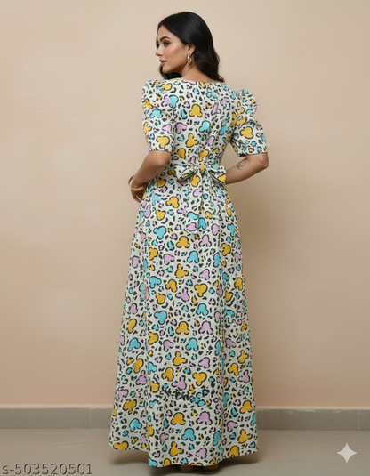 Zipless Feeding Maternity Gown T Sandal - Puff sleeve 52 inches