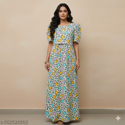 Zipless Feeding Maternity Gown T Sandal - Puff sleeve 52 inches