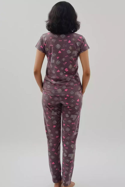 Pyjama Co-Ords Tan Pink Heart