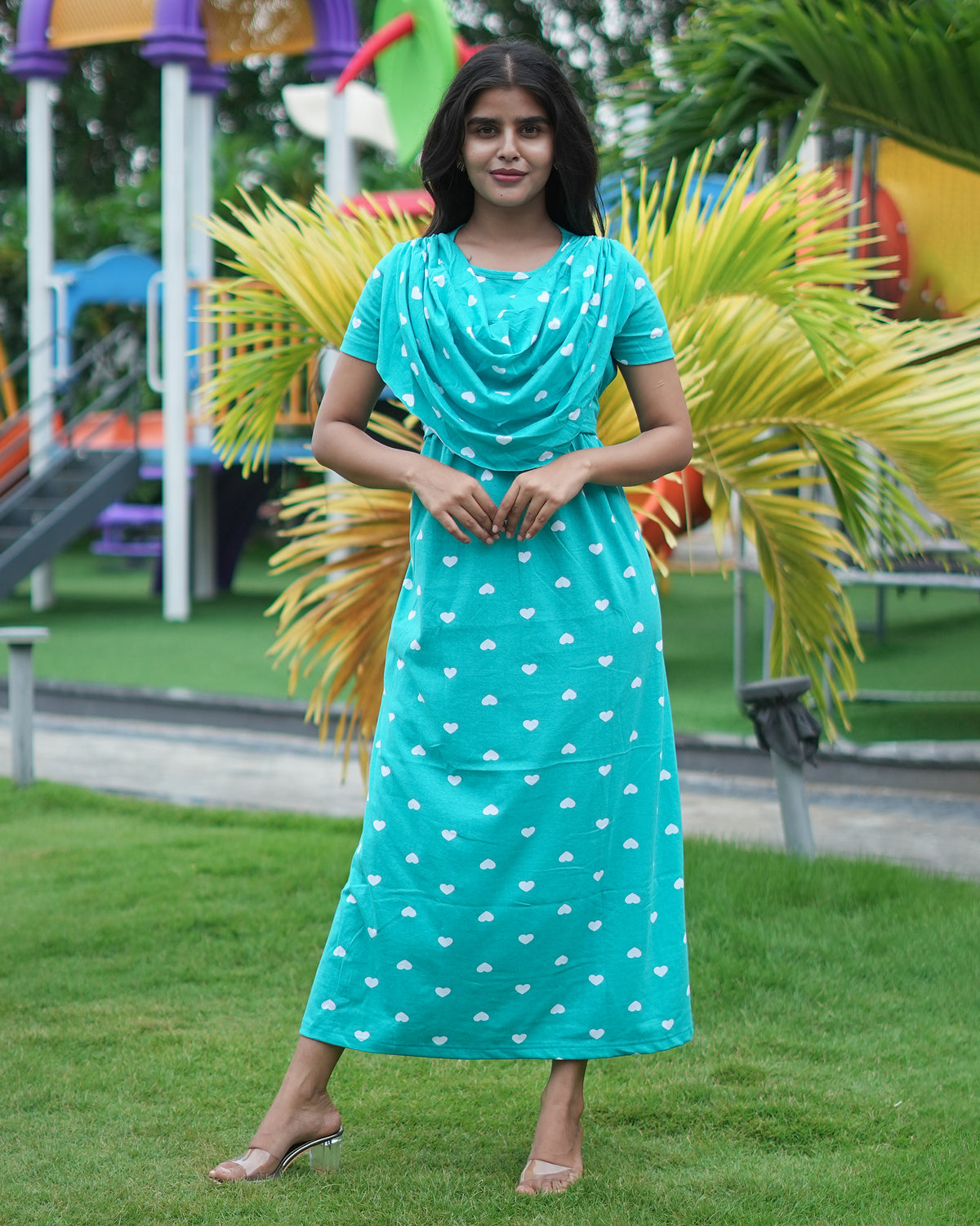 Zipless maternity wear feeding with shawl Green heart