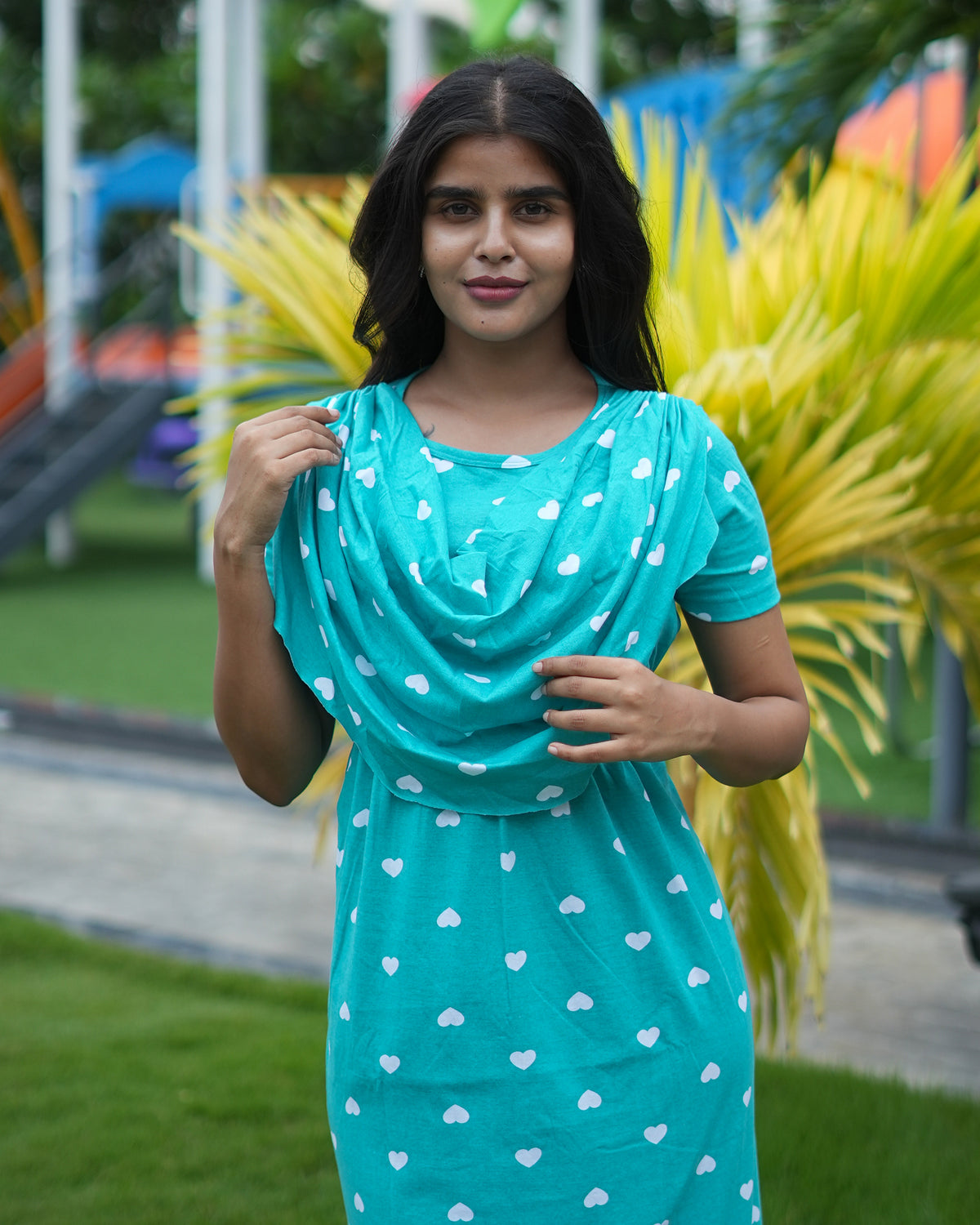 Zipless maternity wear feeding with shawl Green heart
