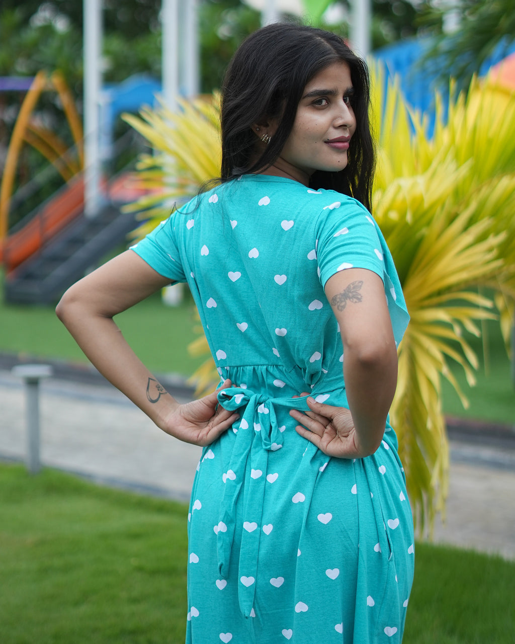 Zipless maternity wear feeding with shawl Green heart