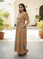Zipless Feeding Maternity Gown T Sandal - Puff sleeve 52 inches