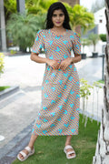 Zipless Feeding Maternity Wear with Puff Sleeve Wave Blue Heart 49 inches
