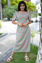 Zipless Feeding Maternity Wear with Puff Sleeve Wave Blue Heart 49 inches