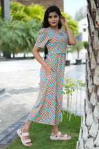 Zipless Feeding Maternity Wear with Puff Sleeve Wave Blue Heart 49 inches
