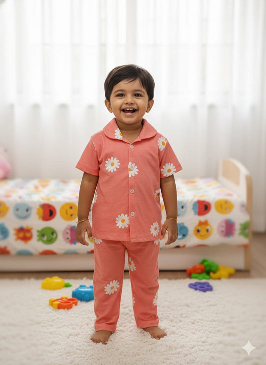 Pink daisy Cute kids night suit set