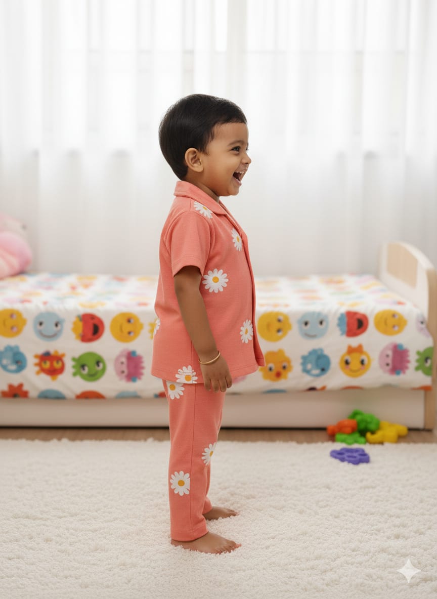 Pink daisy Cute kids night suit set