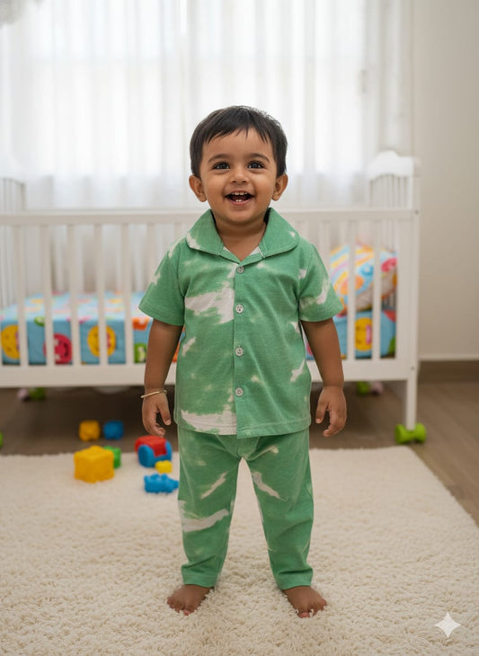 Green Tie & Dye Kids Nightsuit Set