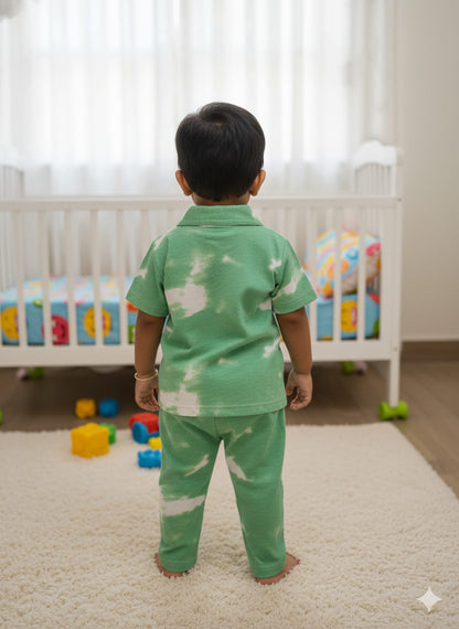 Green Tie & Dye Kids Nightsuit Set