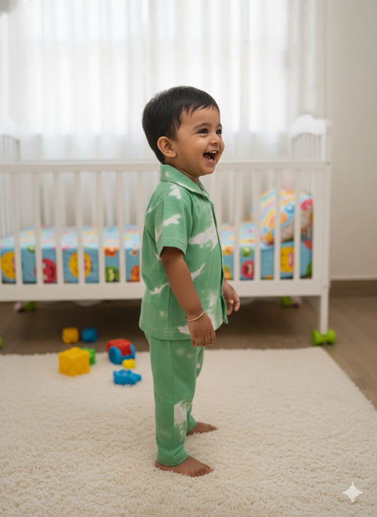 Green Tie & Dye Kids Nightsuit Set