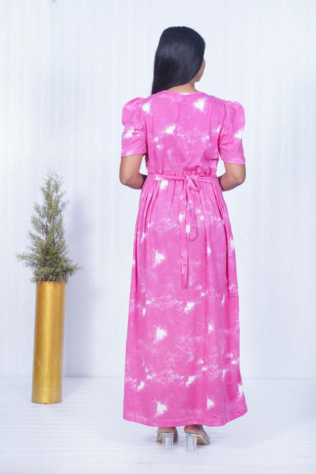 Zipless Feeding Maternity Gown- Puff sleeve 52 inches