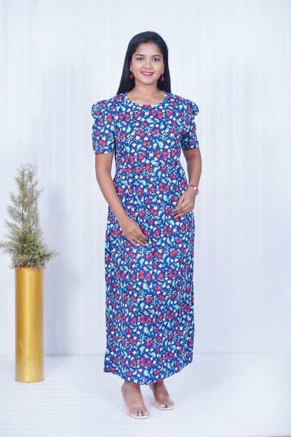 Zipless Feeding Maternity Gown- Puff sleeve 52 inches