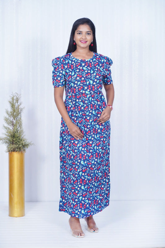 Zipless Feeding Maternity Gown- Puff sleeve 52 inches