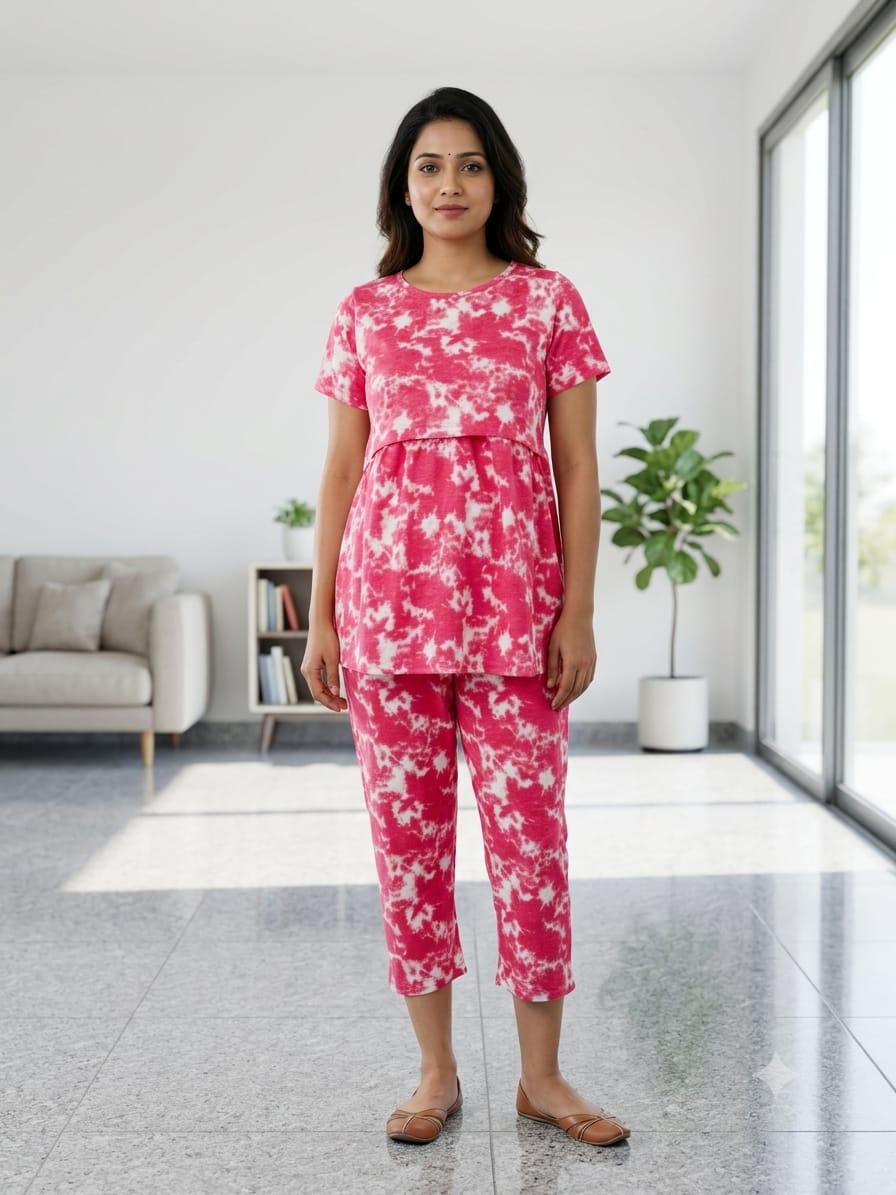Peplum Feeding Zipless Co-ords Pink dyed