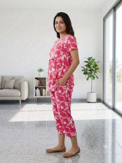 Peplum Feeding Zipless Co-ords Pink dyed