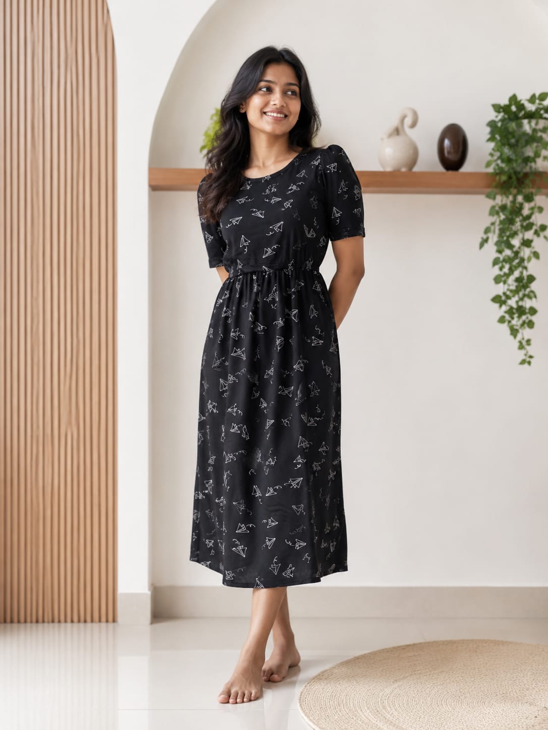 Capri Feeding Wear with Puff Sleeve Black Rocket