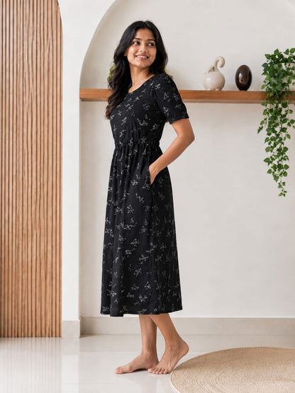 Capri Feeding Wear with Puff Sleeve Black Rocket