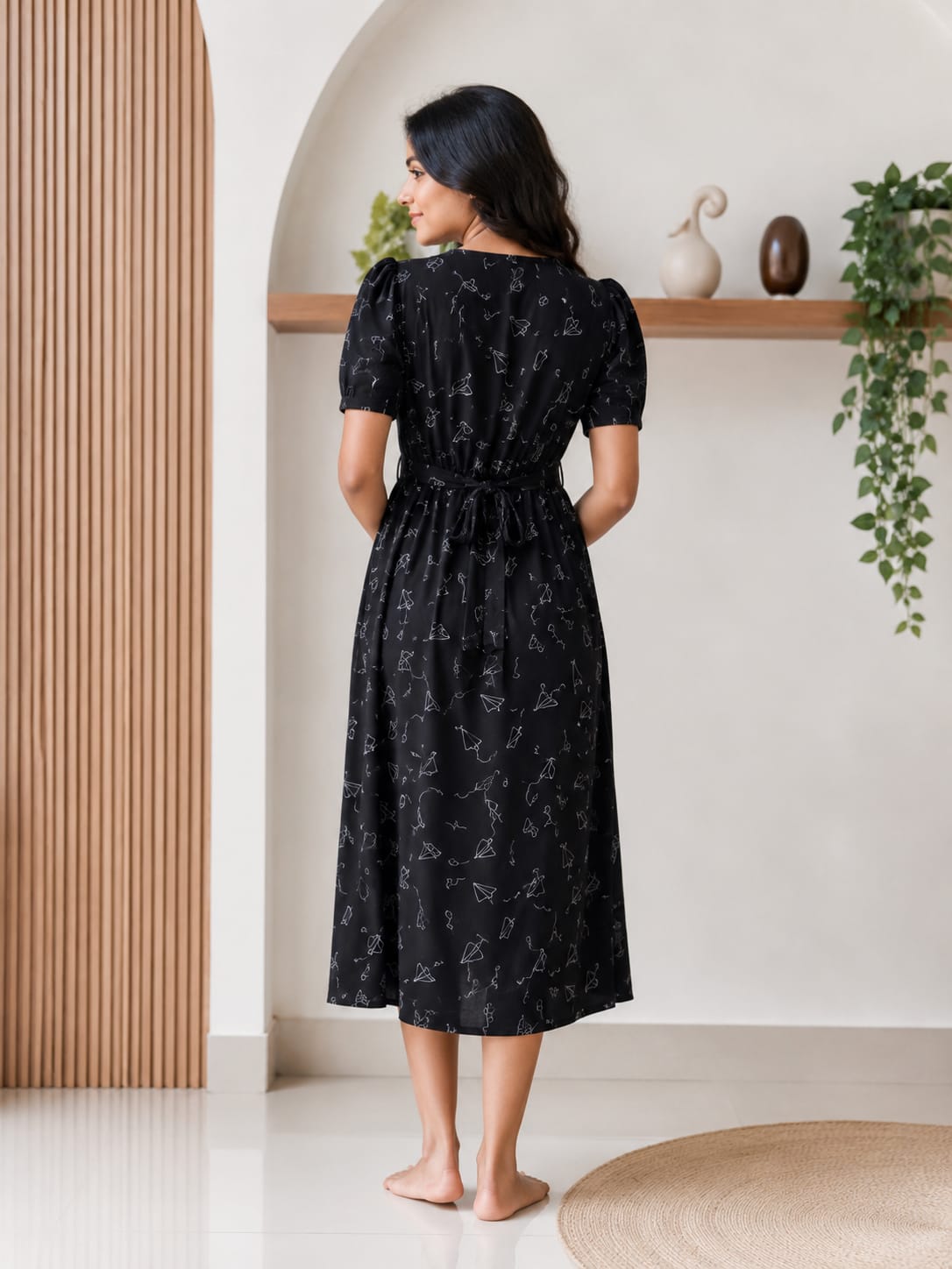 Capri Feeding Wear with Puff Sleeve Black Rocket