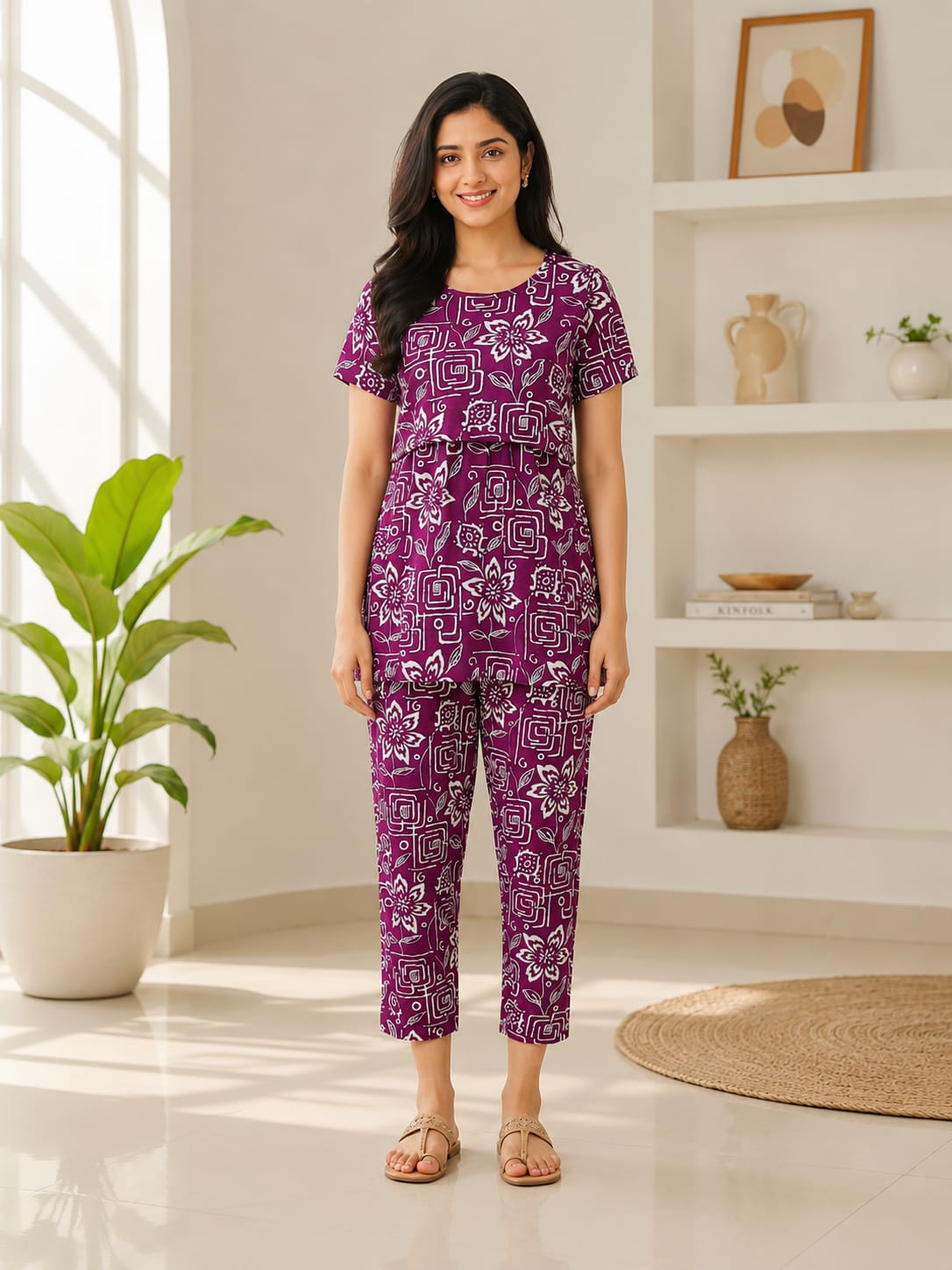 Peplum Feeding Zipless Co-ords wine Floral