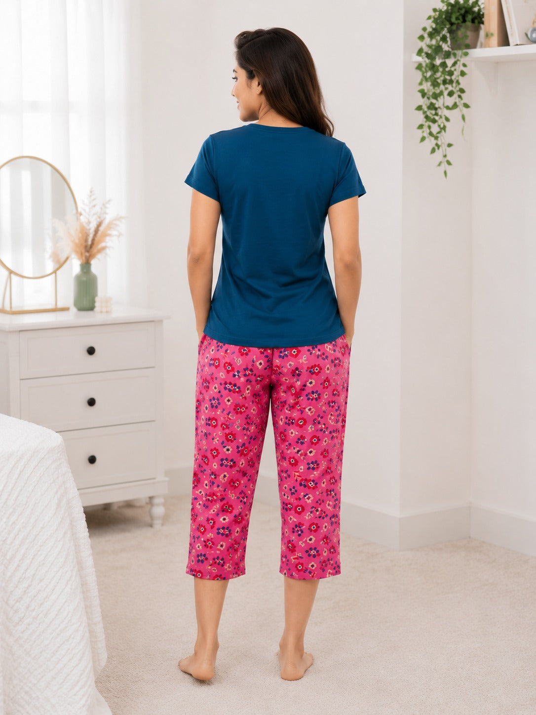 Bloom Cotton Capri Night Suit for Women | Soft Lounge Wear