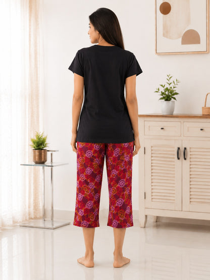 Hello Summer Cotton Capri Night Suit for Women | Soft Lounge Wear
