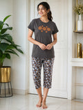 Bloom Daisy Cotton Capri Night Suit for Women | Soft Lounge Wear