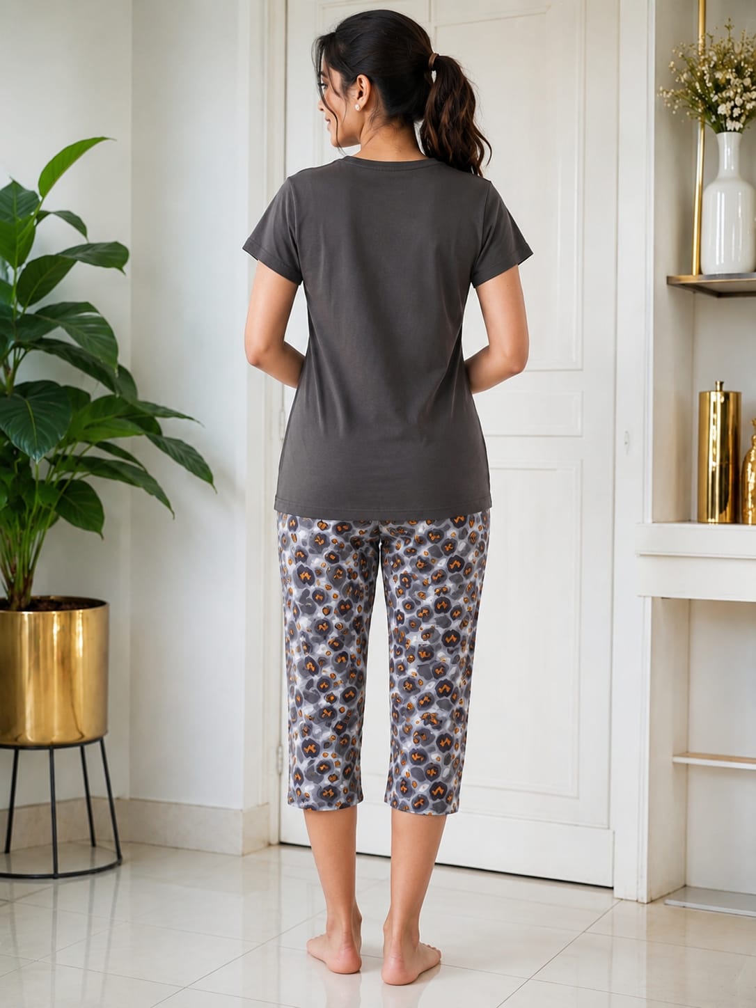 Bloom Daisy Cotton Capri Night Suit for Women | Soft Lounge Wear