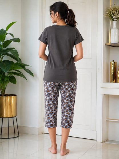 Bloom Daisy Cotton Capri Night Suit for Women | Soft Lounge Wear