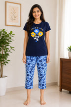 Keep It Wild Cotton Capri Night Suit for Women | Soft Lounge Wear