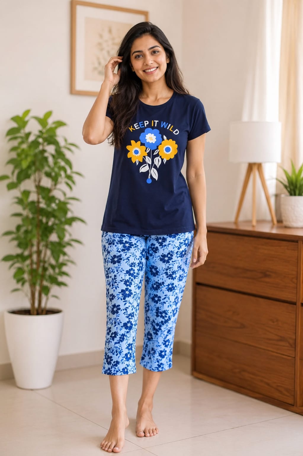 Keep It Wild Cotton Capri Night Suit for Women | Soft Lounge Wear
