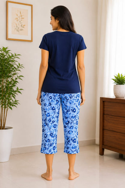 Keep It Wild Cotton Capri Night Suit for Women | Soft Lounge Wear